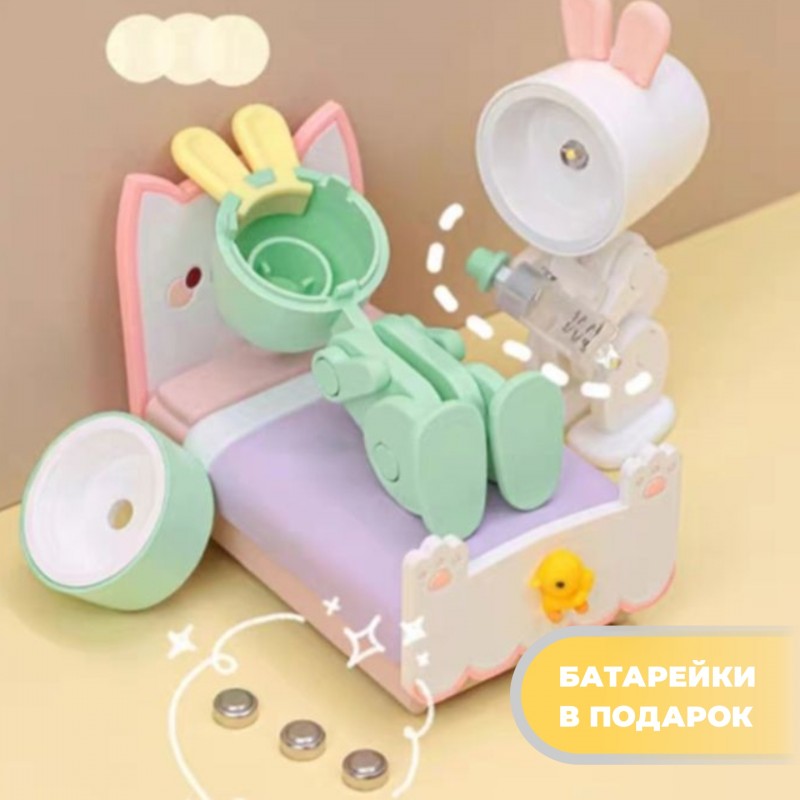 Светильник SPF-13031 ЗЕЛЁНЫЙ RABBIT Ночник-игрушка с фонариком светодиодный Крoлик с мaгнитом 24-02