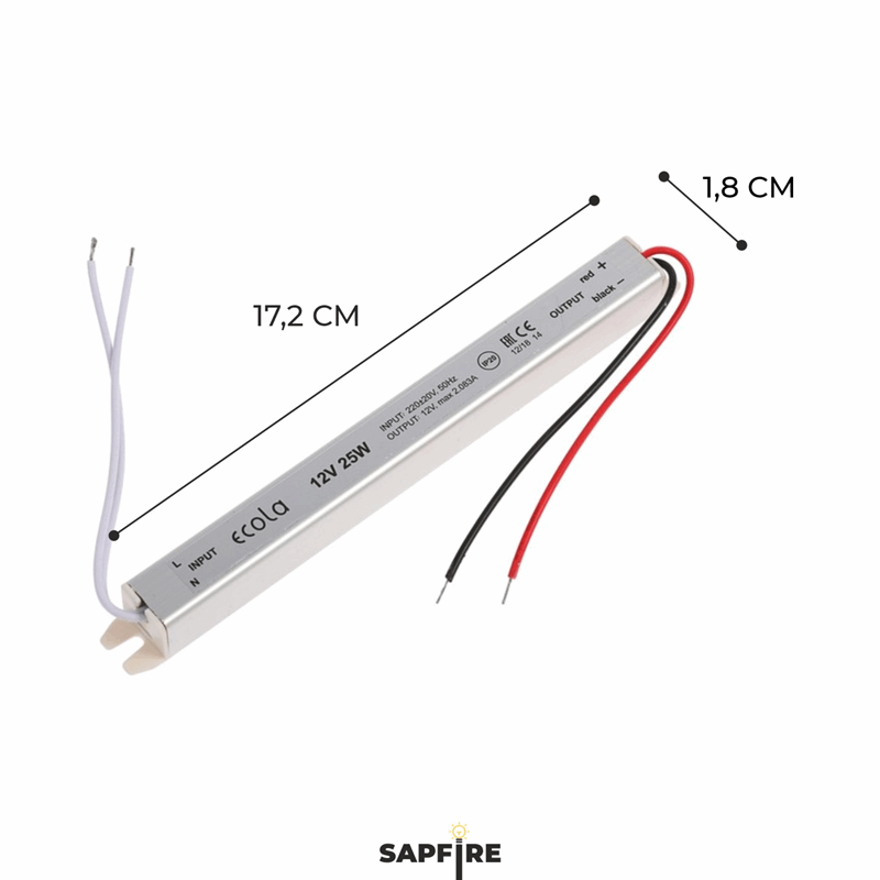 Ecola LED strip Power Supply 38W 220V-24V IP20 длинный и тонкий блок питания для светодиодной лент