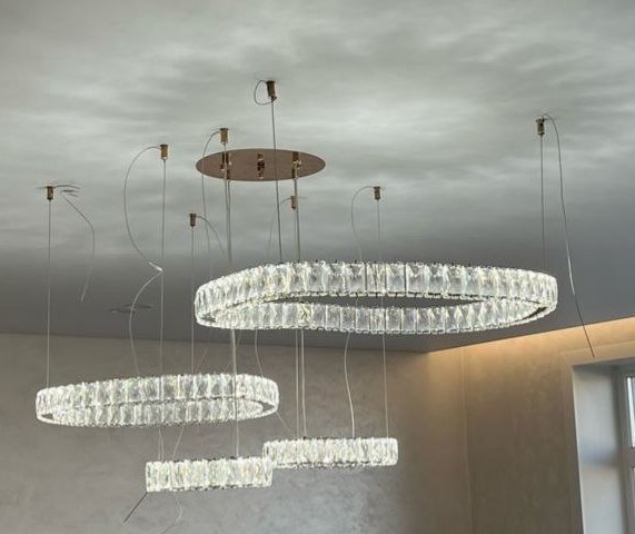 Светильник подвесной SPF-5048 ЗОЛОТО ` D600+470+260+200/H1200/4/LED/120W 2.4G RIPPLE 24-09