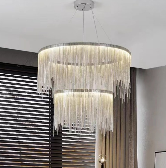 Светильник подвесной DZN-13130 СЕРЕБРО ` D700+500/H2000/2/LED/120W/3000-6500K COVER