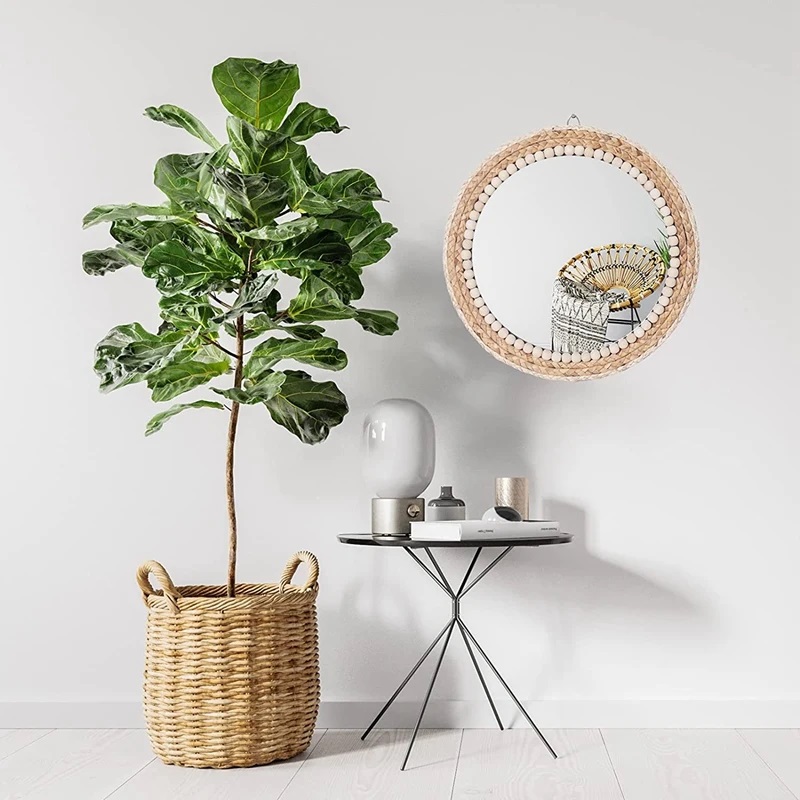 Зеркало декоративное из соломенной веревки круглое D380(300)/H30 SPF-13192