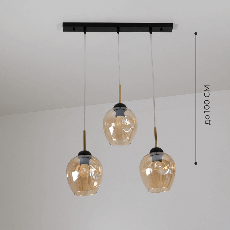 Светильник подвесной SAPFIR SPFD-8620 ЧЕРНЫЙ/BLACK ` D500*50/H1000/3/Е27/30W без ламп Cognac