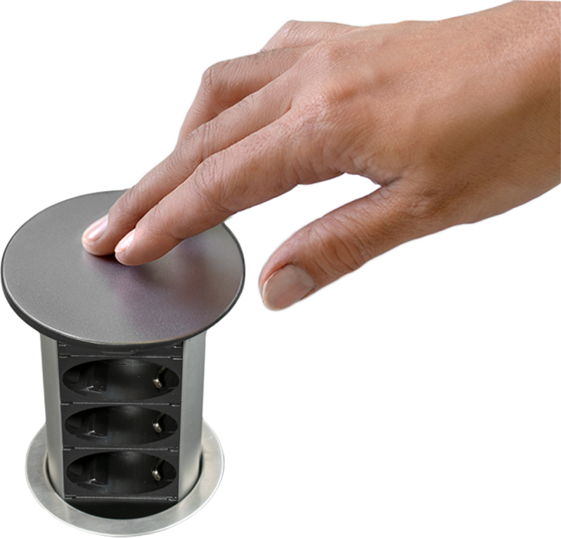 **Блок розеток Моториз. вертик. POP UP AUTO, 3 EURO, 2USB 2,1A, 250В, 3.5кВт,336х85мм, D=60мм,СЕРЕБР