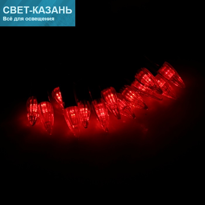 Гирлянда МЕТРАЖ КРАСНЫЙ уличная с насадками "Свечки" 5 м, черный провод LED-40, фиксинг, 185553 ПОДА