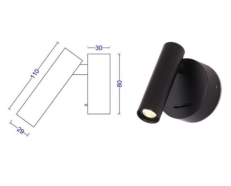 Светильник DZN-12033 ЧЕРНЫЙ ` D110/H80/1/LED/3W/4000K с выключателем