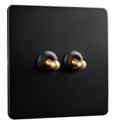 Выключатель на 2 положения двухклавишный (черный / золото) 86*86mm TUMBLER DZN-6045