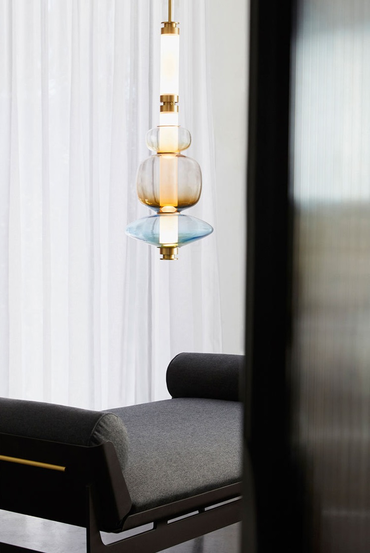 Светильник DZN-65081 БРОНЗА + СИНИЙ ` D230/H850+1200/2/LED/20W/4500K LUNA GLASS