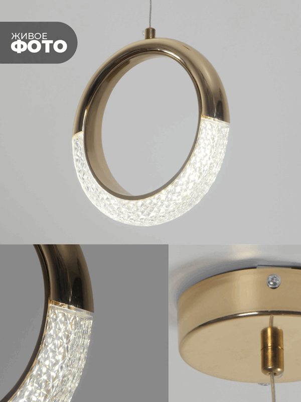 Светильник подвесной ElegantLight DZN-8224 ЗОЛОТО/ GOLD ` D200/H1500/1/LED/8W/4000K DELICATE 22-12 (