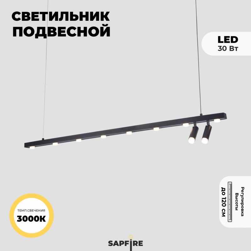 Светильник подвесной ElegantLight DZN-8228 BLACK ` D120/H120/8+2/LED/30W/3000K 23-12 VISION