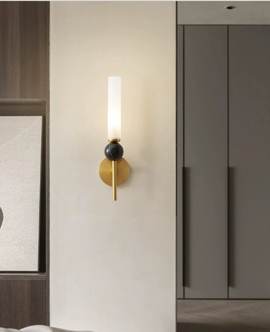 Светильник настенный ElegantLight DZN-13571 ЗОЛОТО + ЧЕРНЫЙ МРАМОР ` D90/H220/1/E14/10W